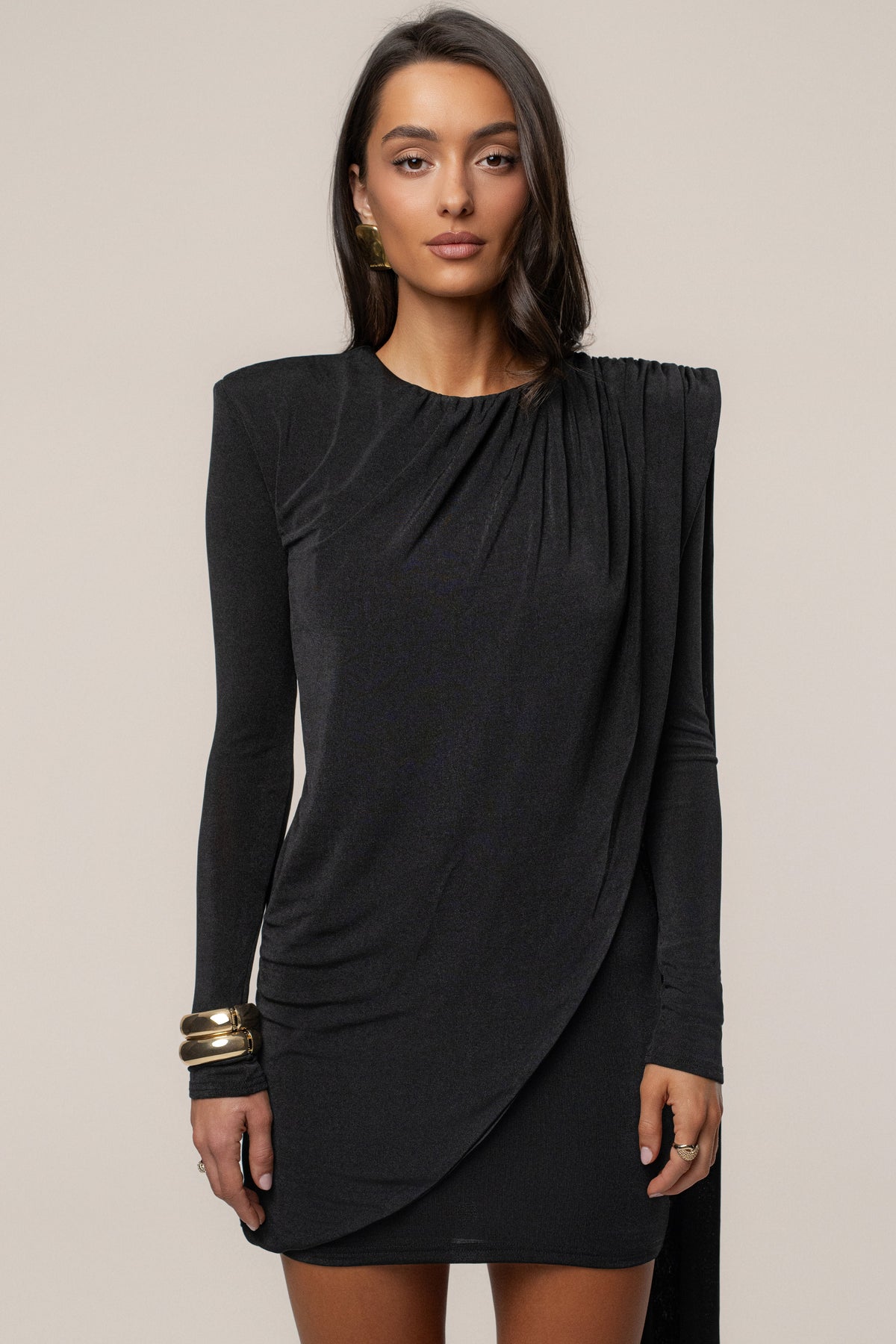Black Midnight Draped Mini Dress
