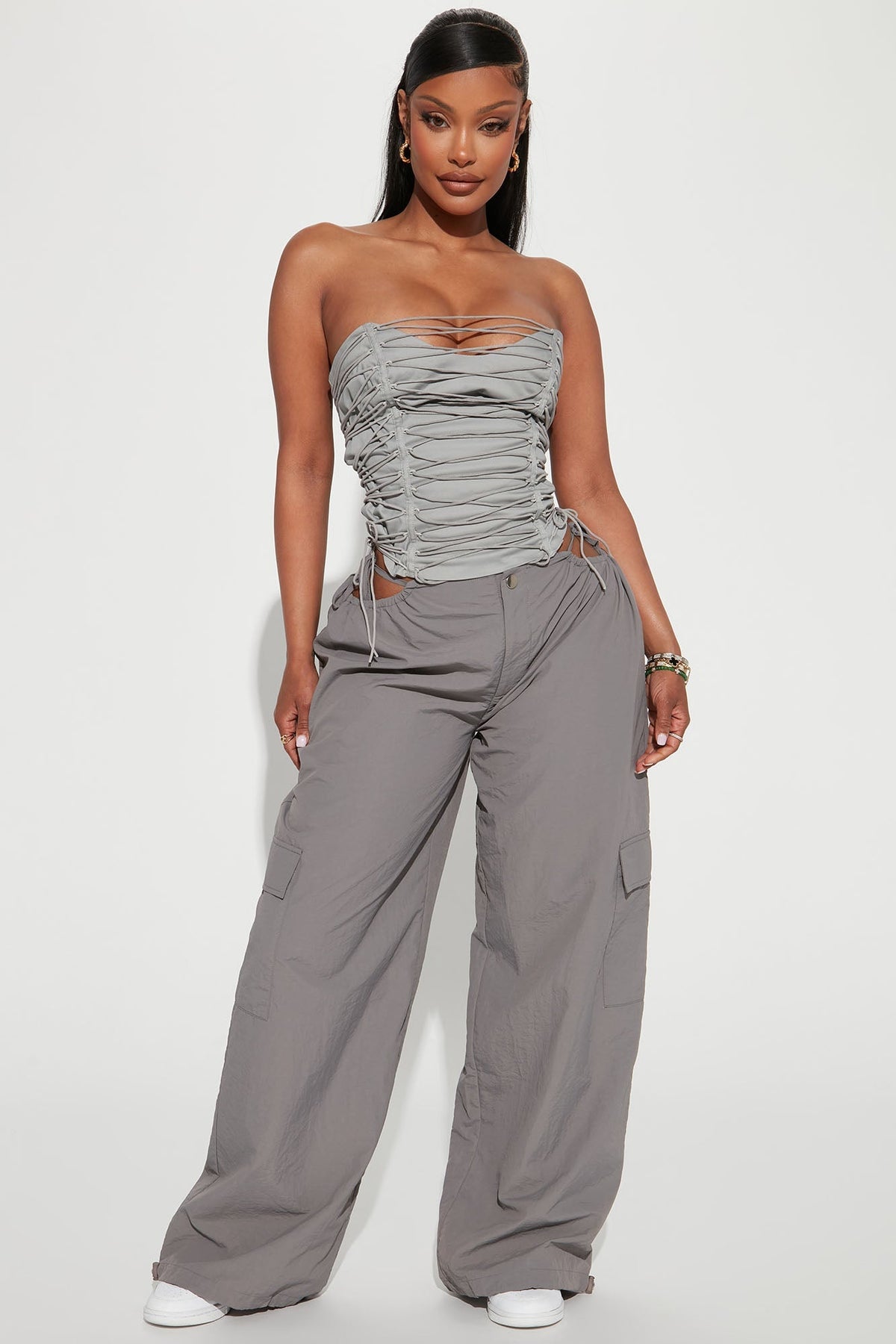 All The Details Corset Top - Grey