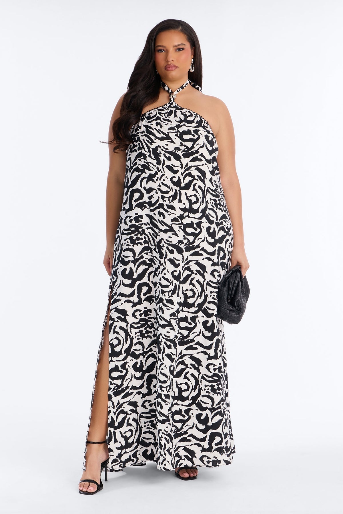 Gracelyn Halter Backless Maxi Dress - Black/White