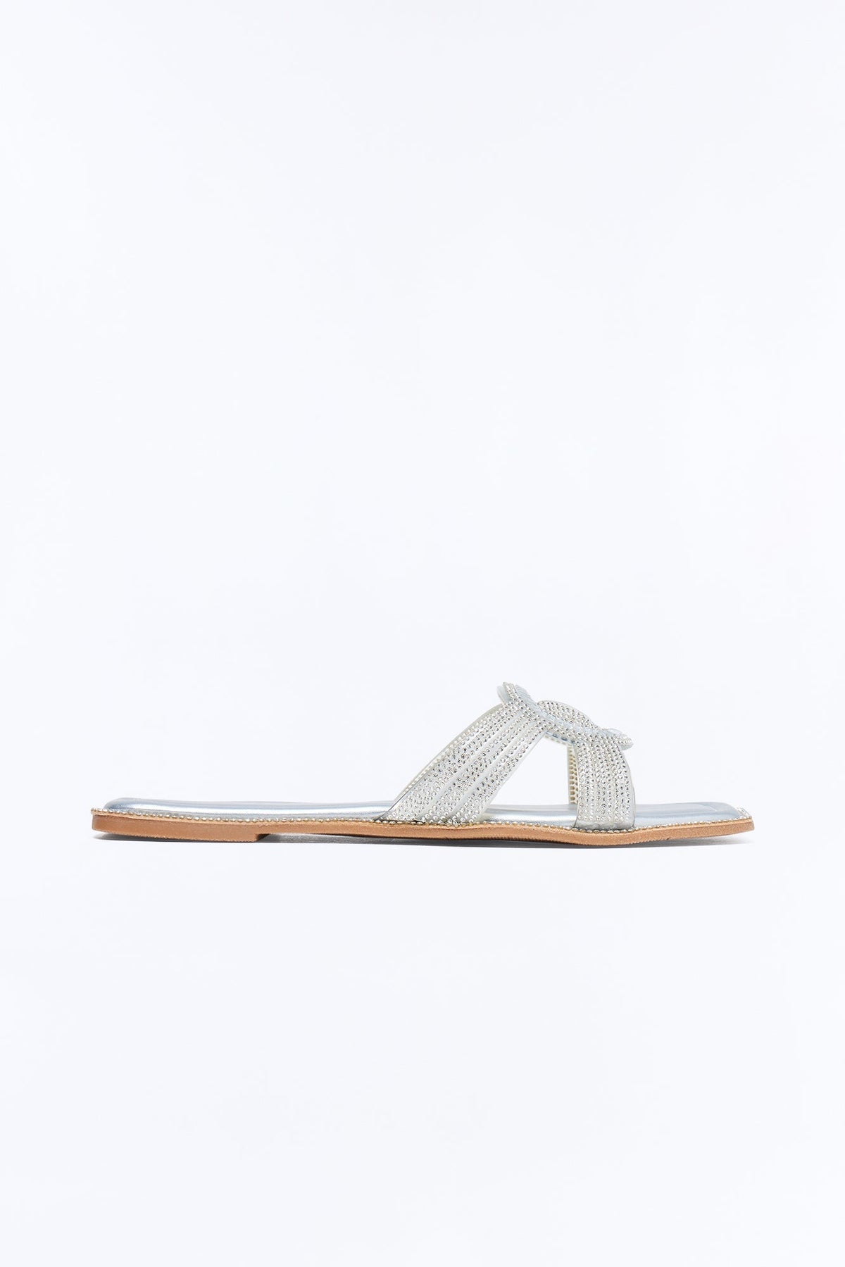Alita Rhinestone Slip On Sandals - Silver