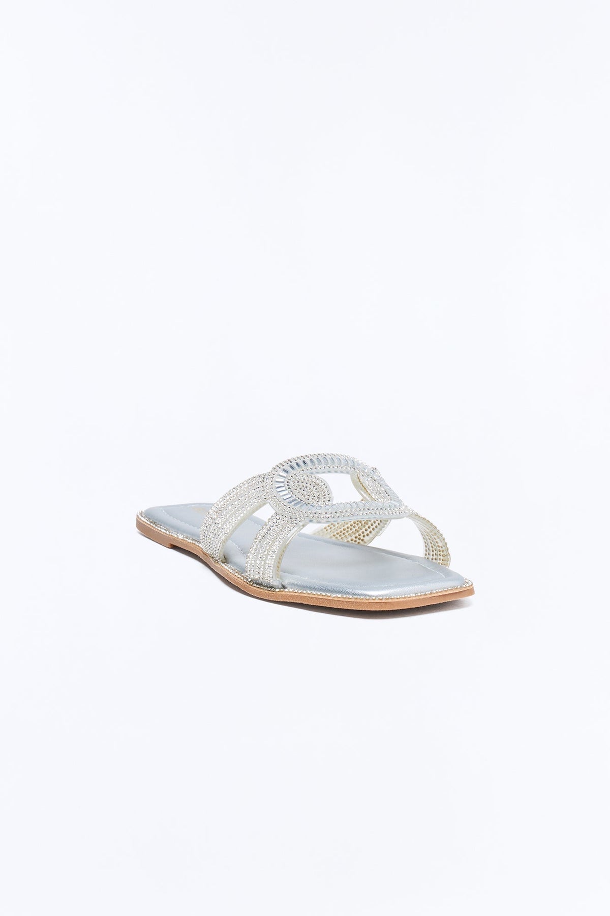 Alita Rhinestone Slip On Sandals - Silver