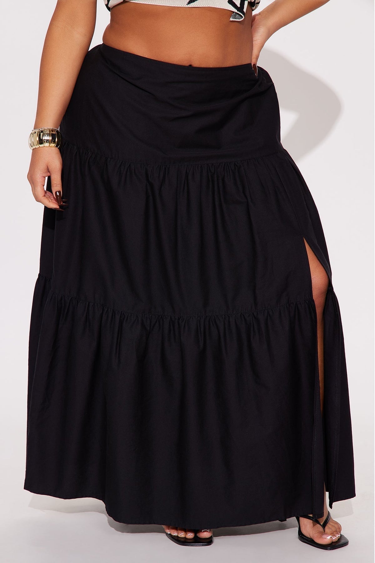 Zoey Poplin Tiered Maxi Skirt - Black