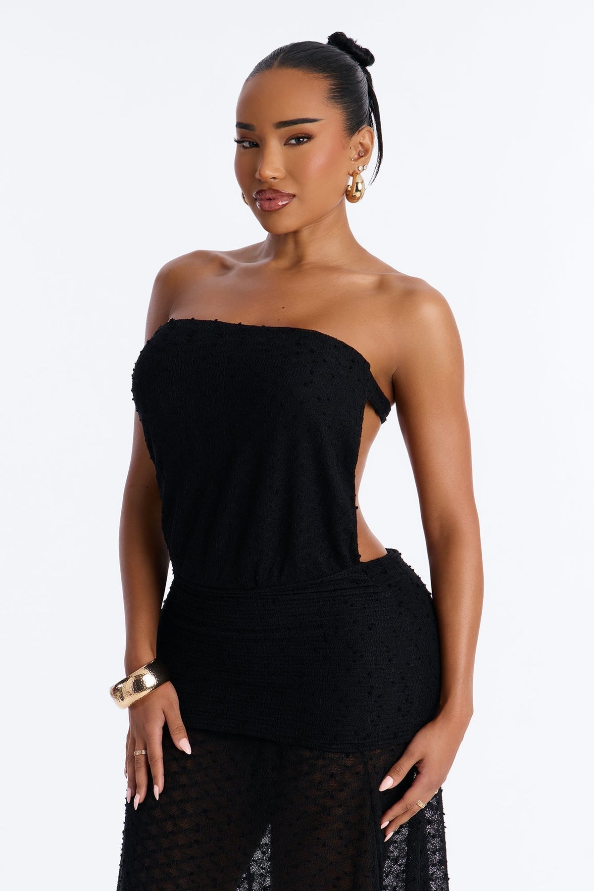 Sunset Dreaming Strapless Textured Maxi Dress - Black