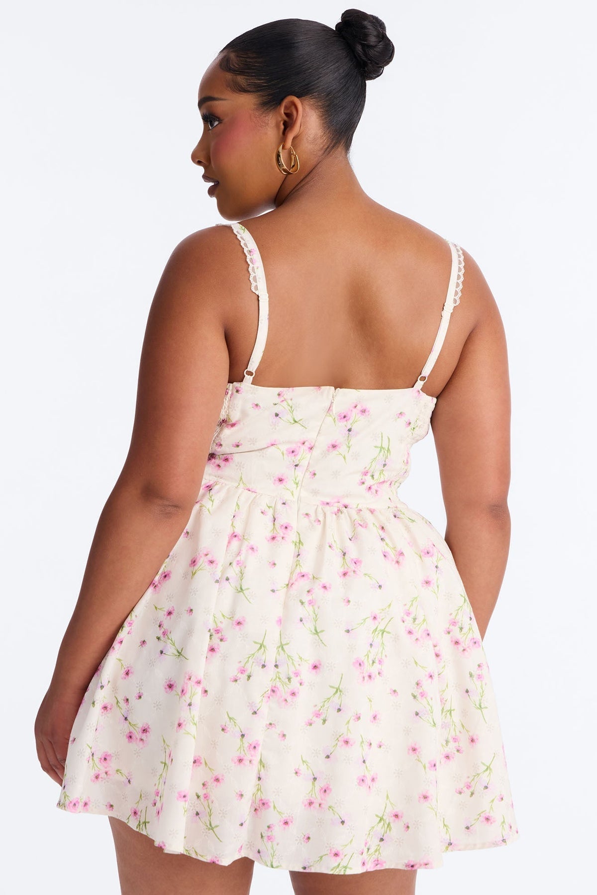 Madison Lace Trim Floral Mini Dress - Pink