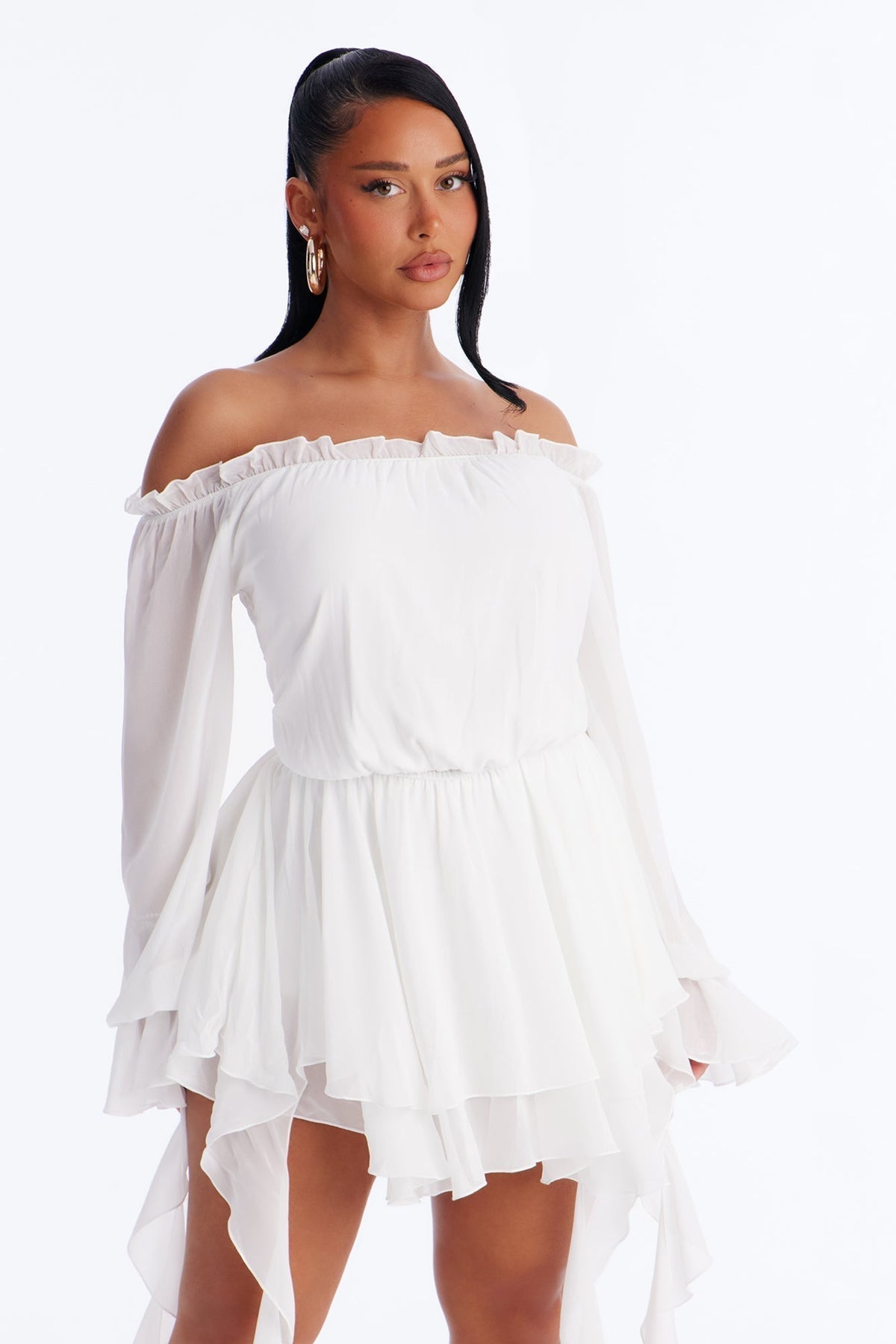 Paulina Ruffle Chiffon Mini Dress - White