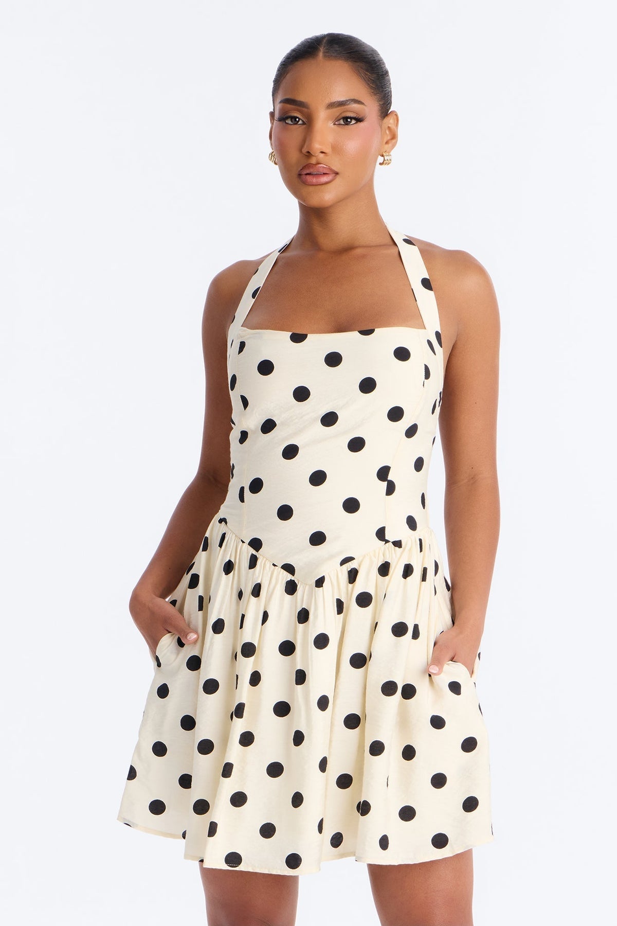 Clara Polka Dot Mini Dress - Cream/combo
