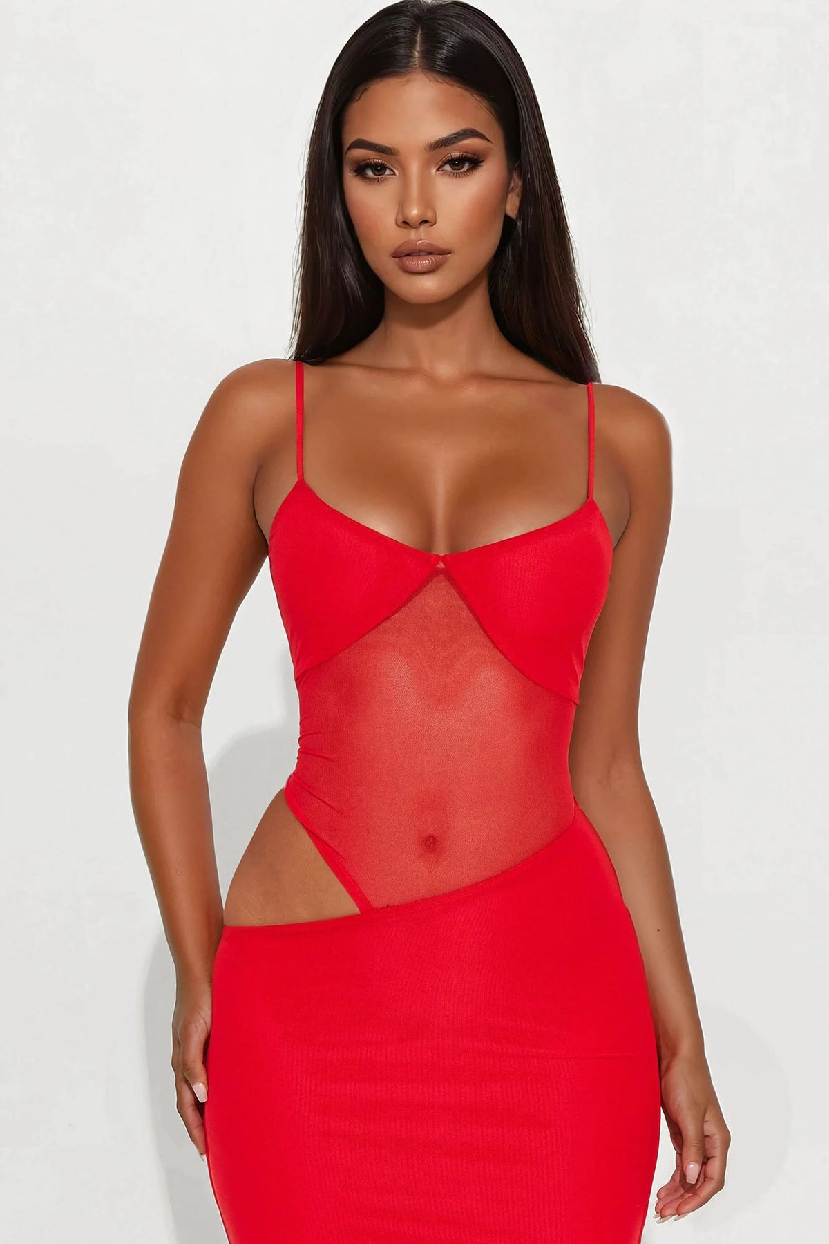 Maria Mesh Cut Out Maxi Dress - Tomato Red