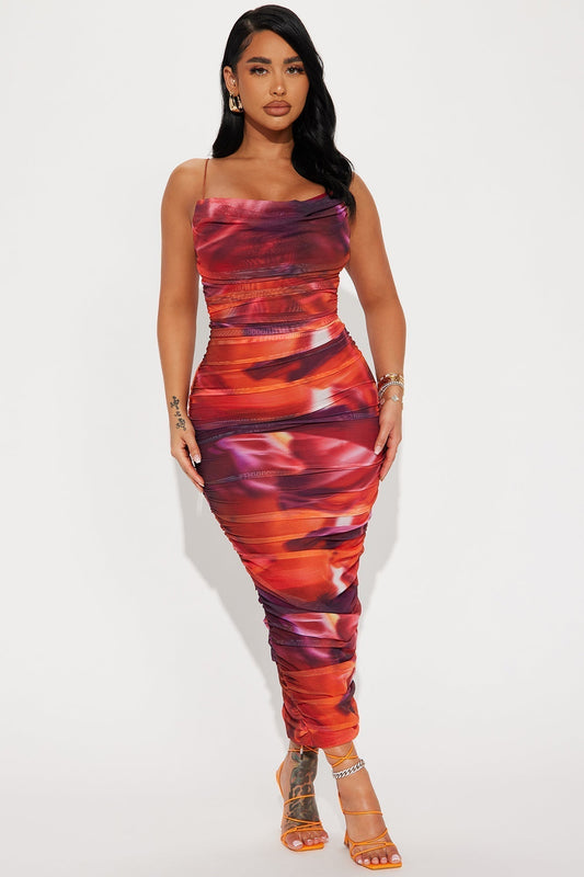 Firing In Love Midi Dress - Red/combo