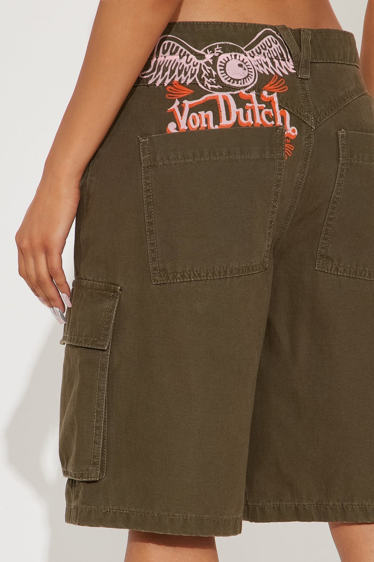 Von Dutch Eyeball Cargo Denim Jorts - Olive