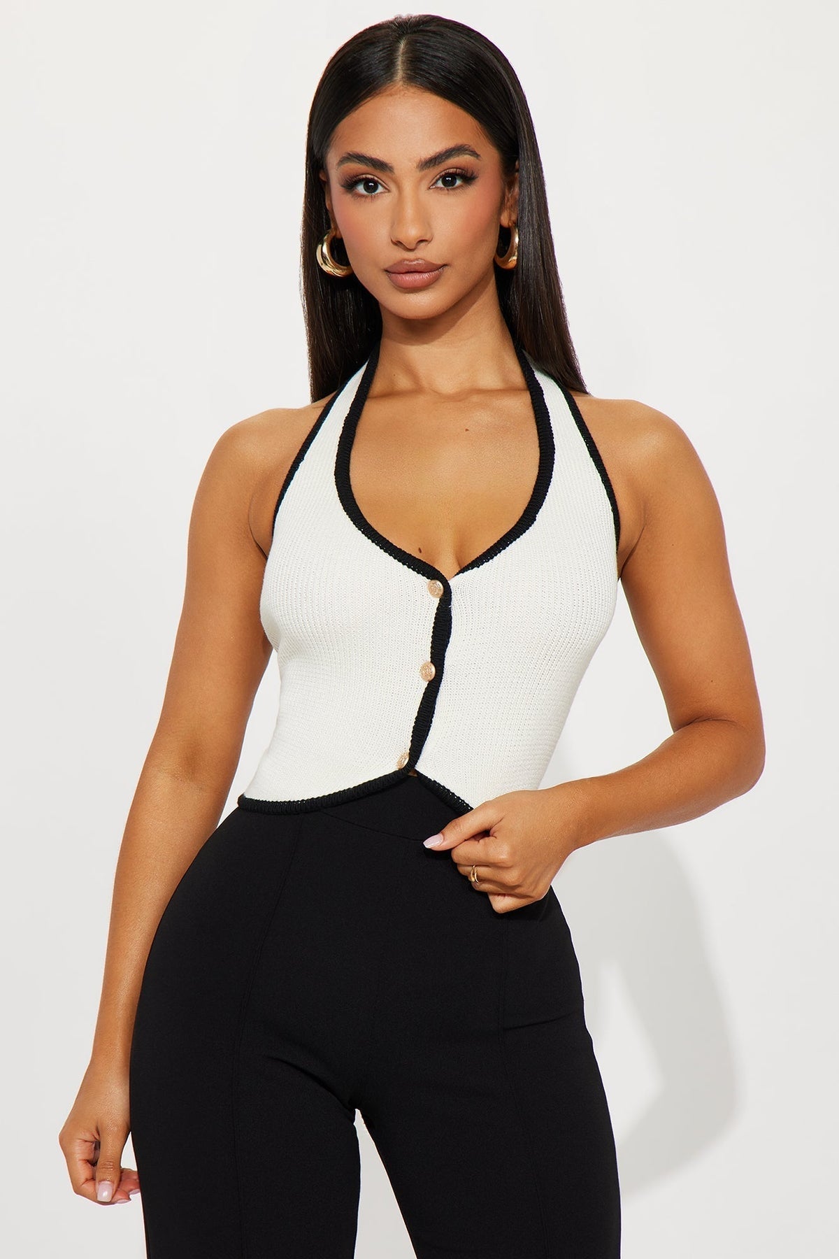 Always A Pleasure Halter Sweater Vest - White/Black