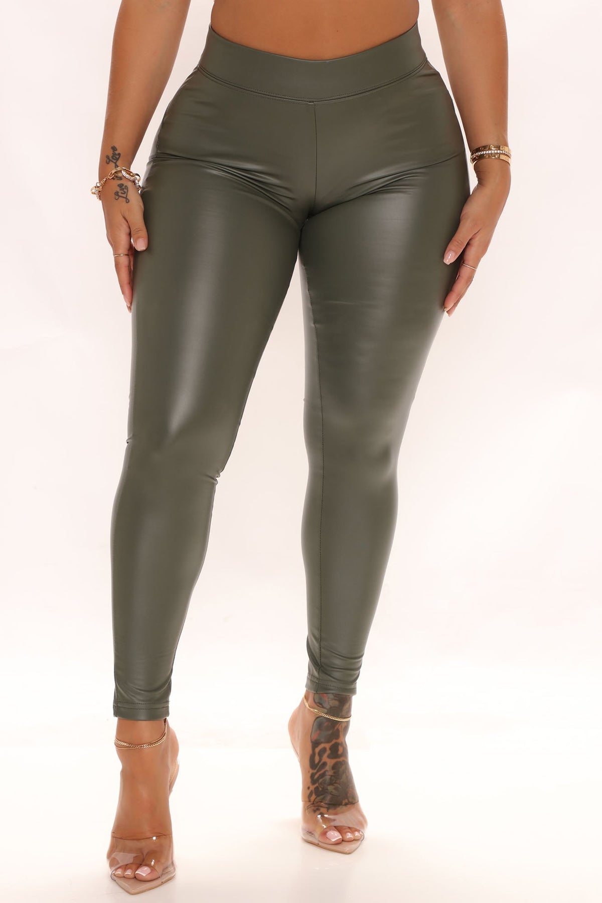 Liliana Faux Leather Leggings - Olive