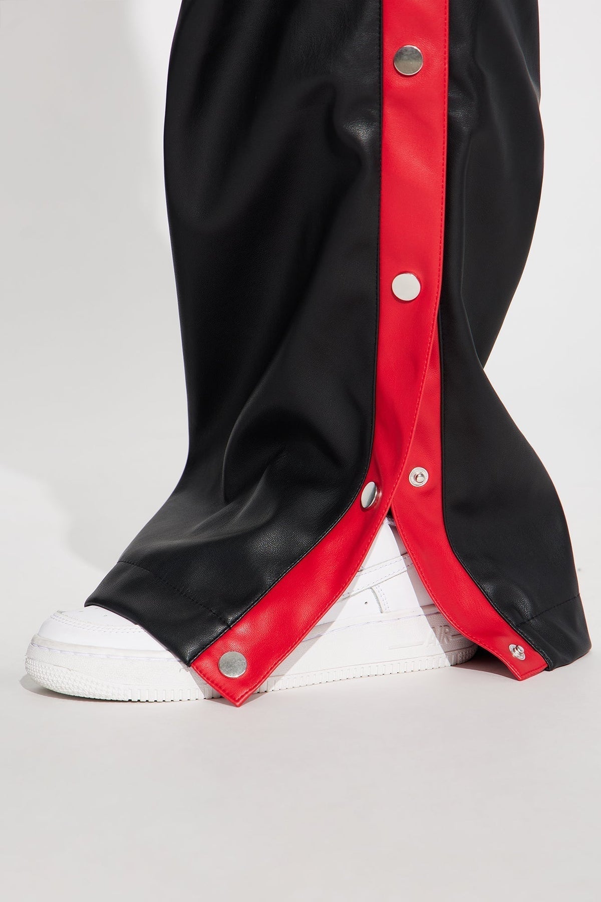 Street Feels Faux Leather Track Pant - Black/Red
