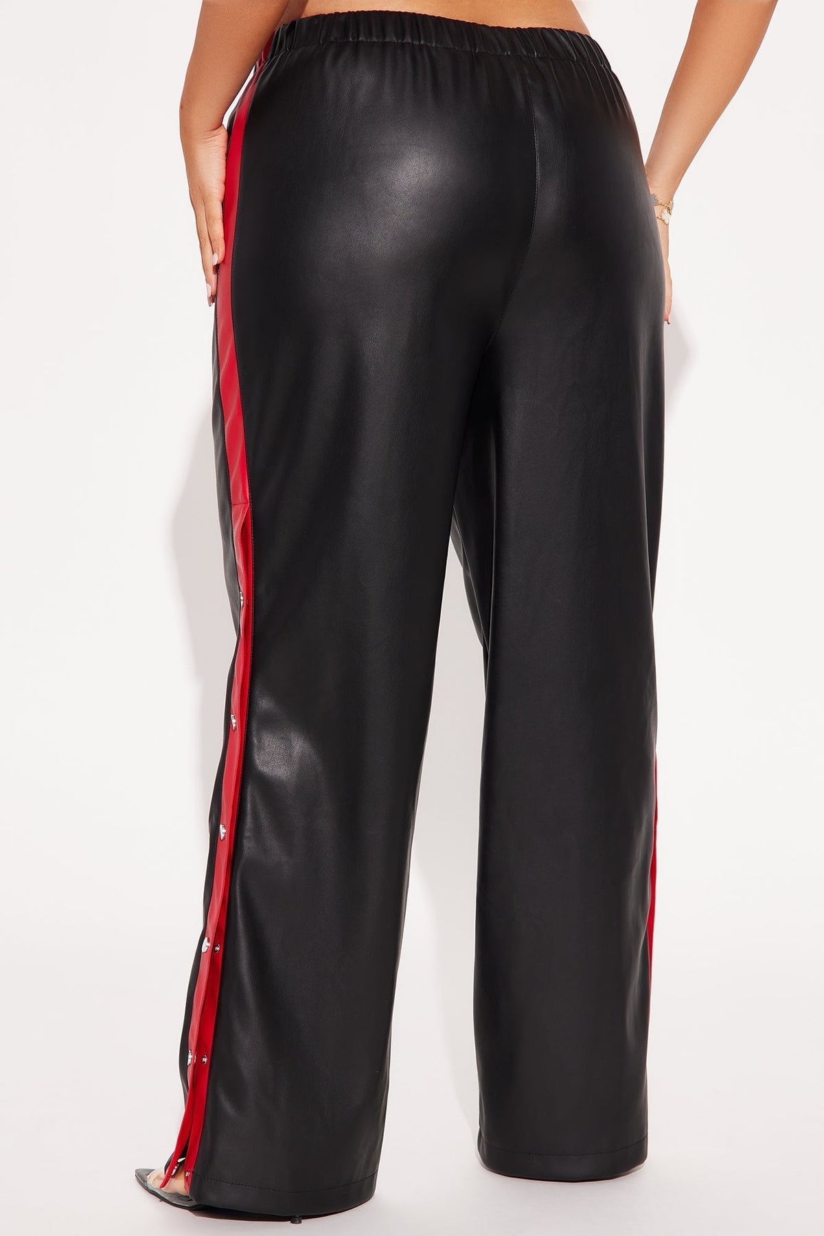Street Feels Faux Leather Track Pant - Black/Red