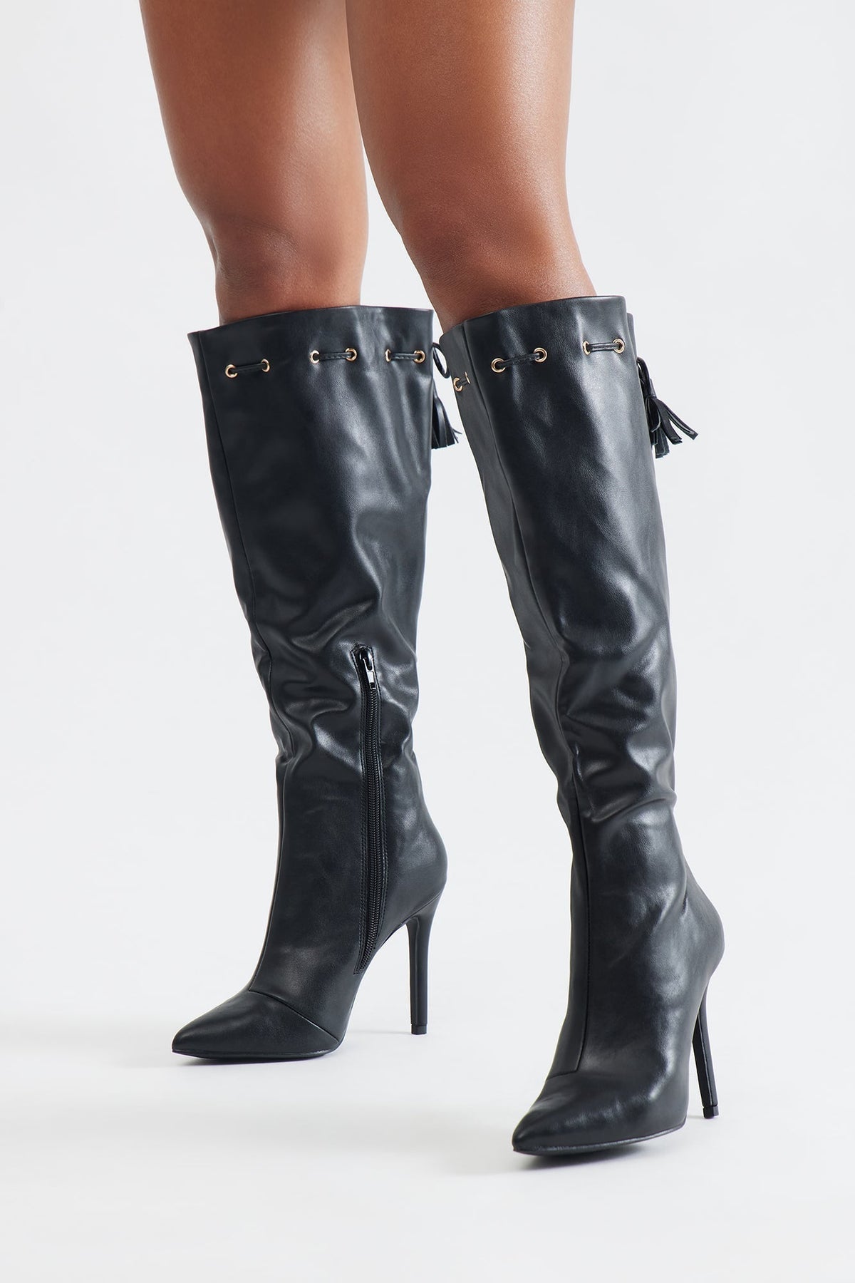 Alton Tassel Stiletto Boots - Black