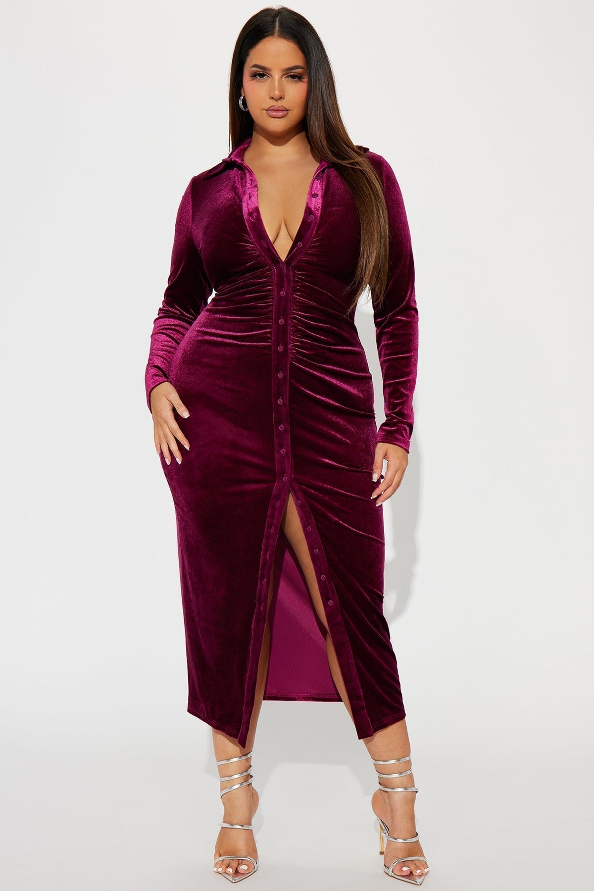 Katie Velvet Midi Dress - Wine