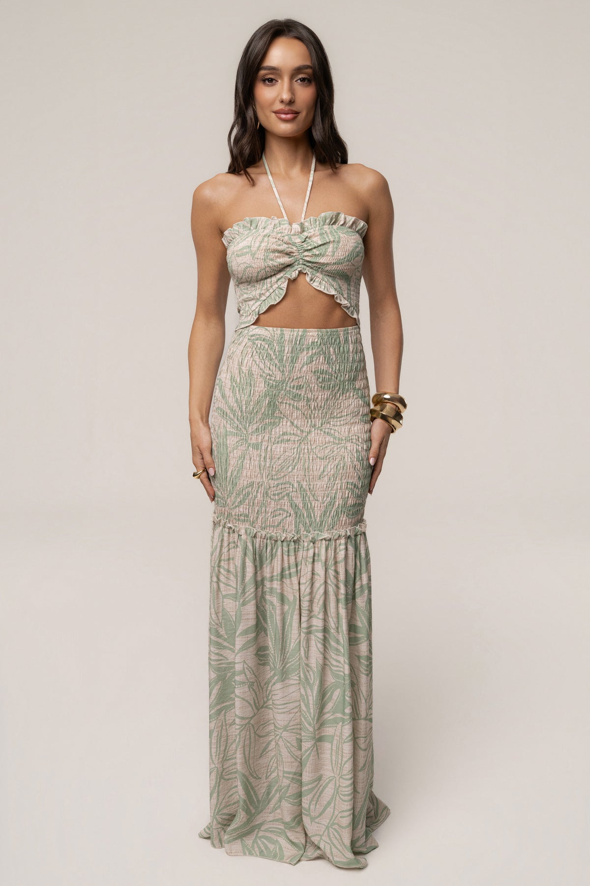 Green Print Emma Smocked Maxi Dress