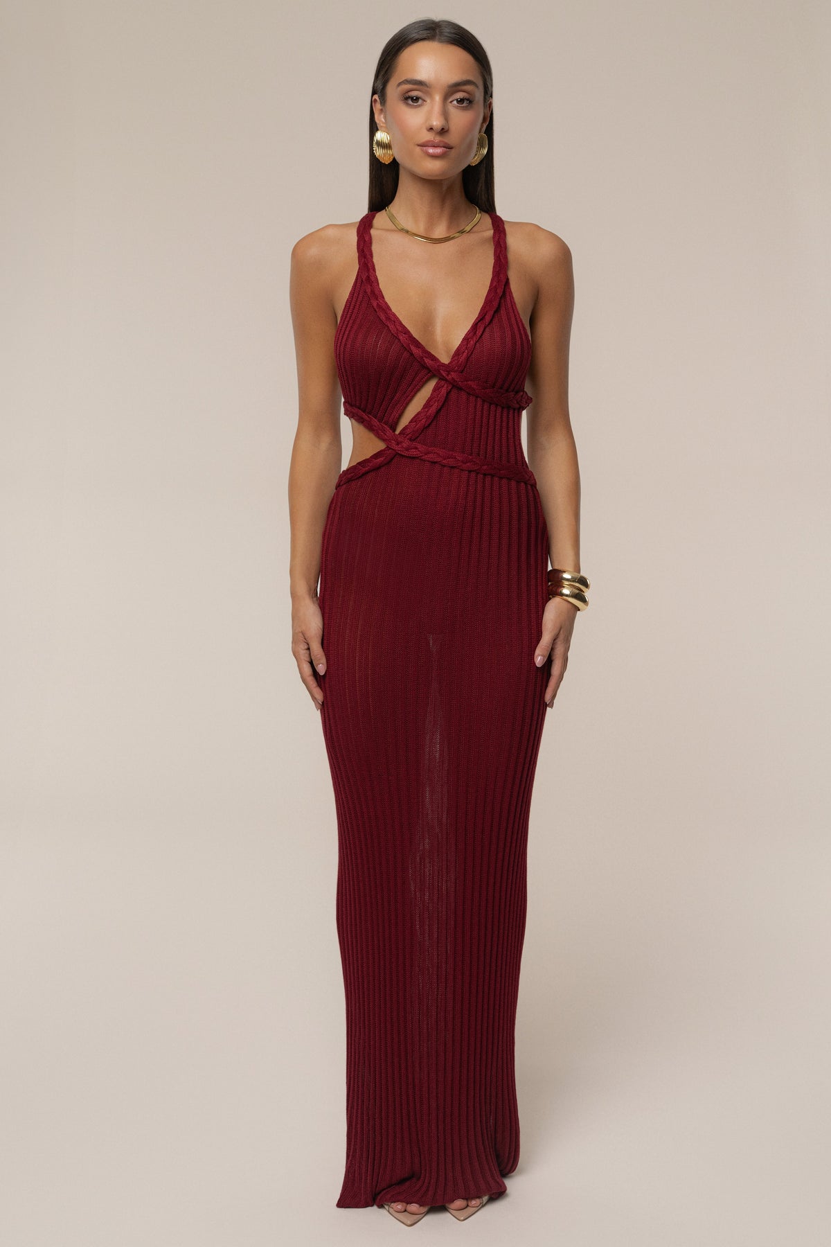 Burgundy Drift And Dream Braided Maxi Dress