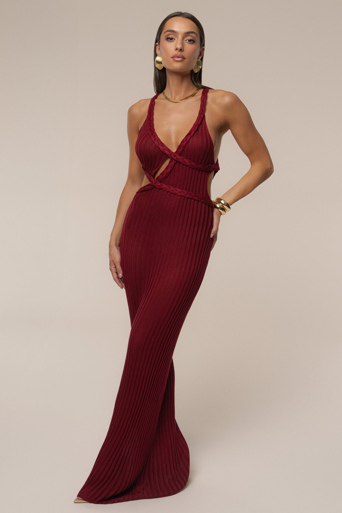 Burgundy Drift And Dream Braided Maxi Dress