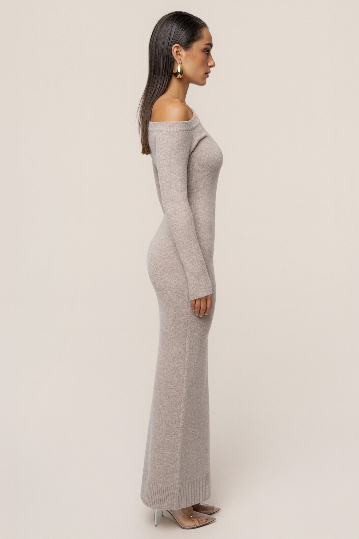 Beige Fireside Knit Maxi Dress