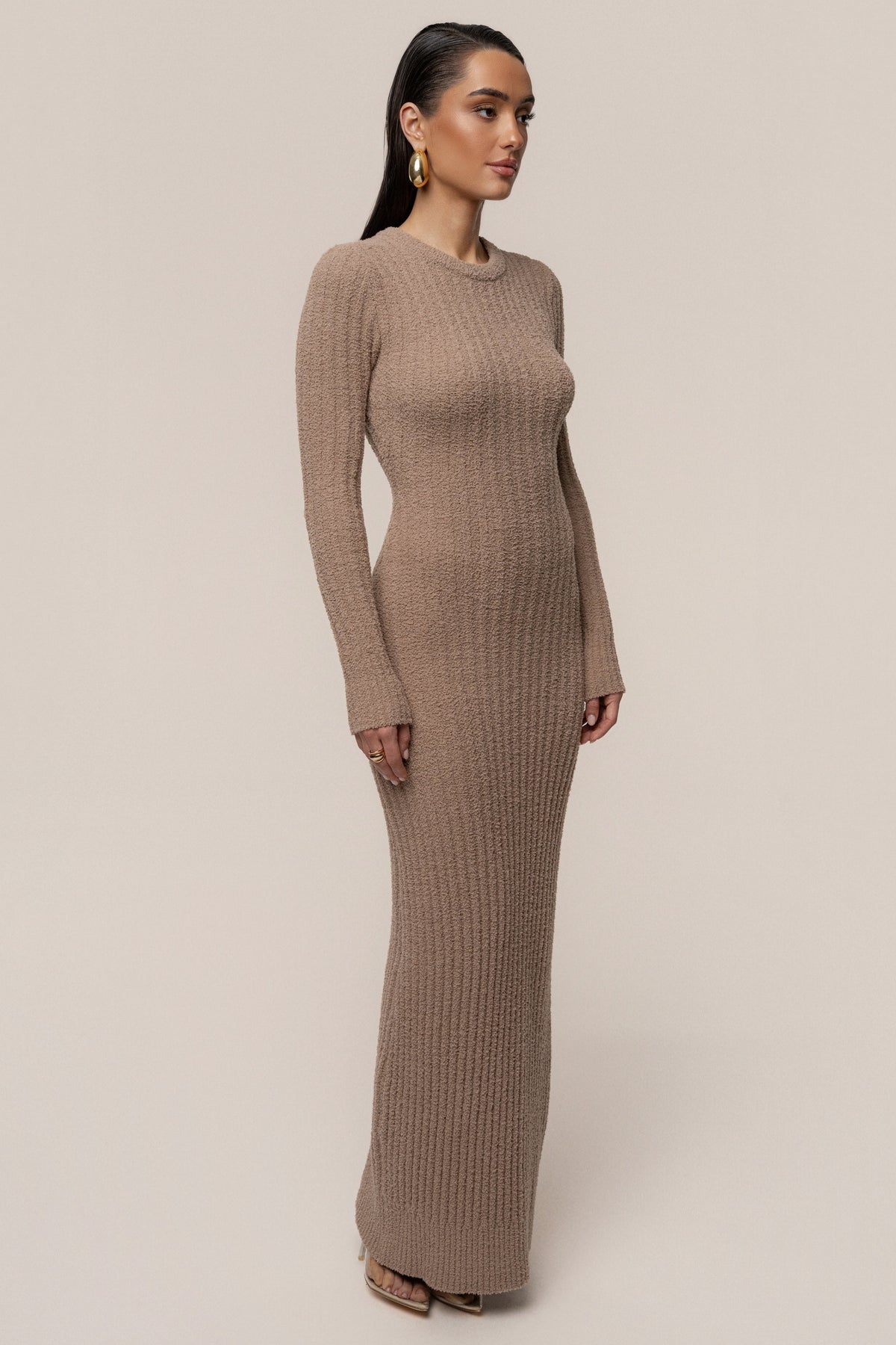Taupe First Class Ribbed Maxi Dress