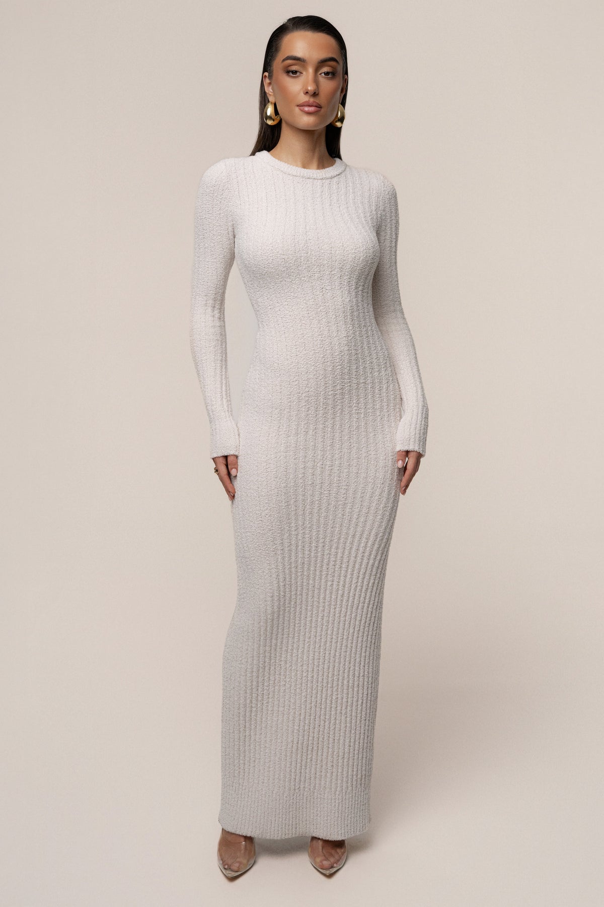 Cream First Class Ribbed Maxi Dress