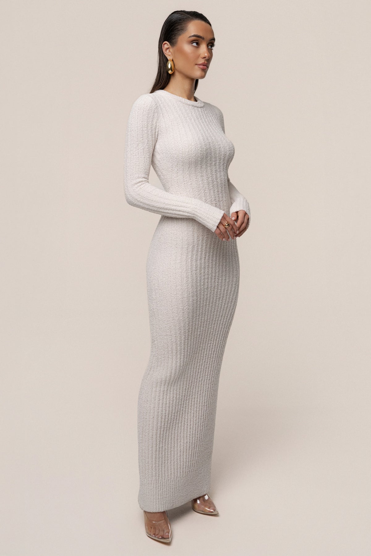 Cream First Class Ribbed Maxi Dress