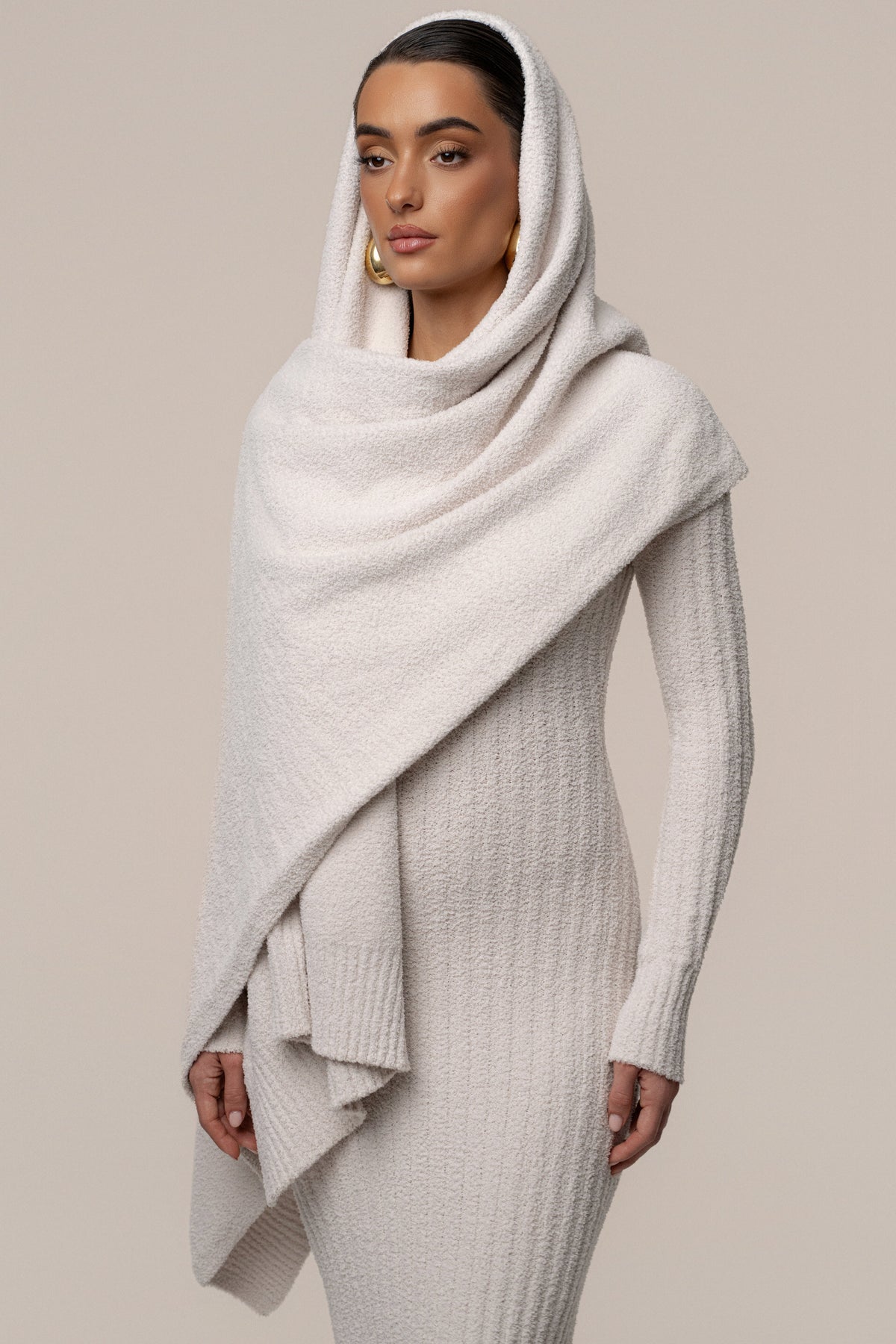 Cream First Class Ribbed Maxi Dress