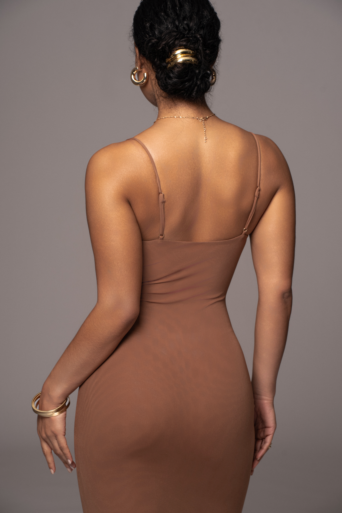 Pecan Rochelle Mesh Midi Dress