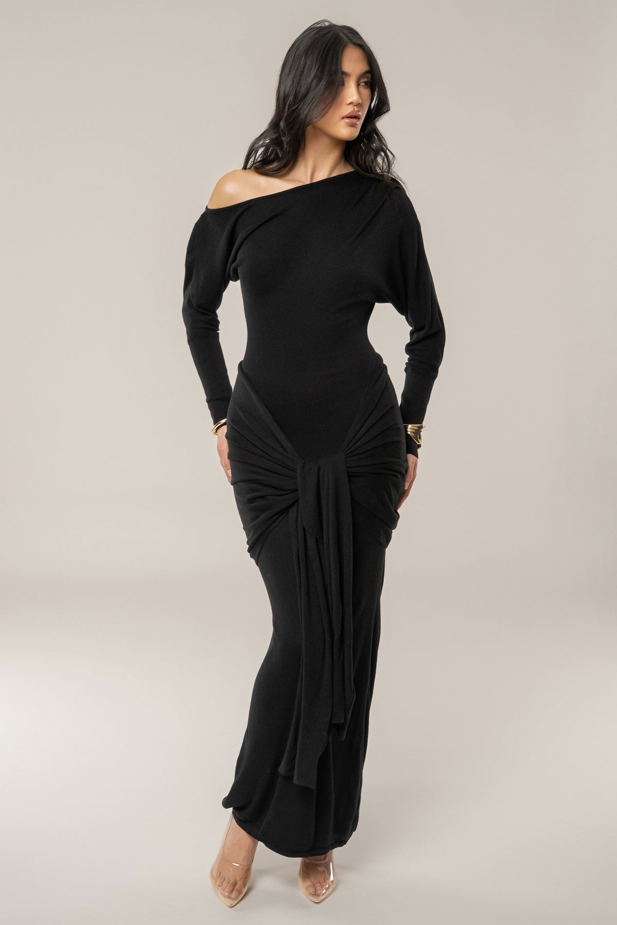 Black Dawn Drape Maxi Dress
