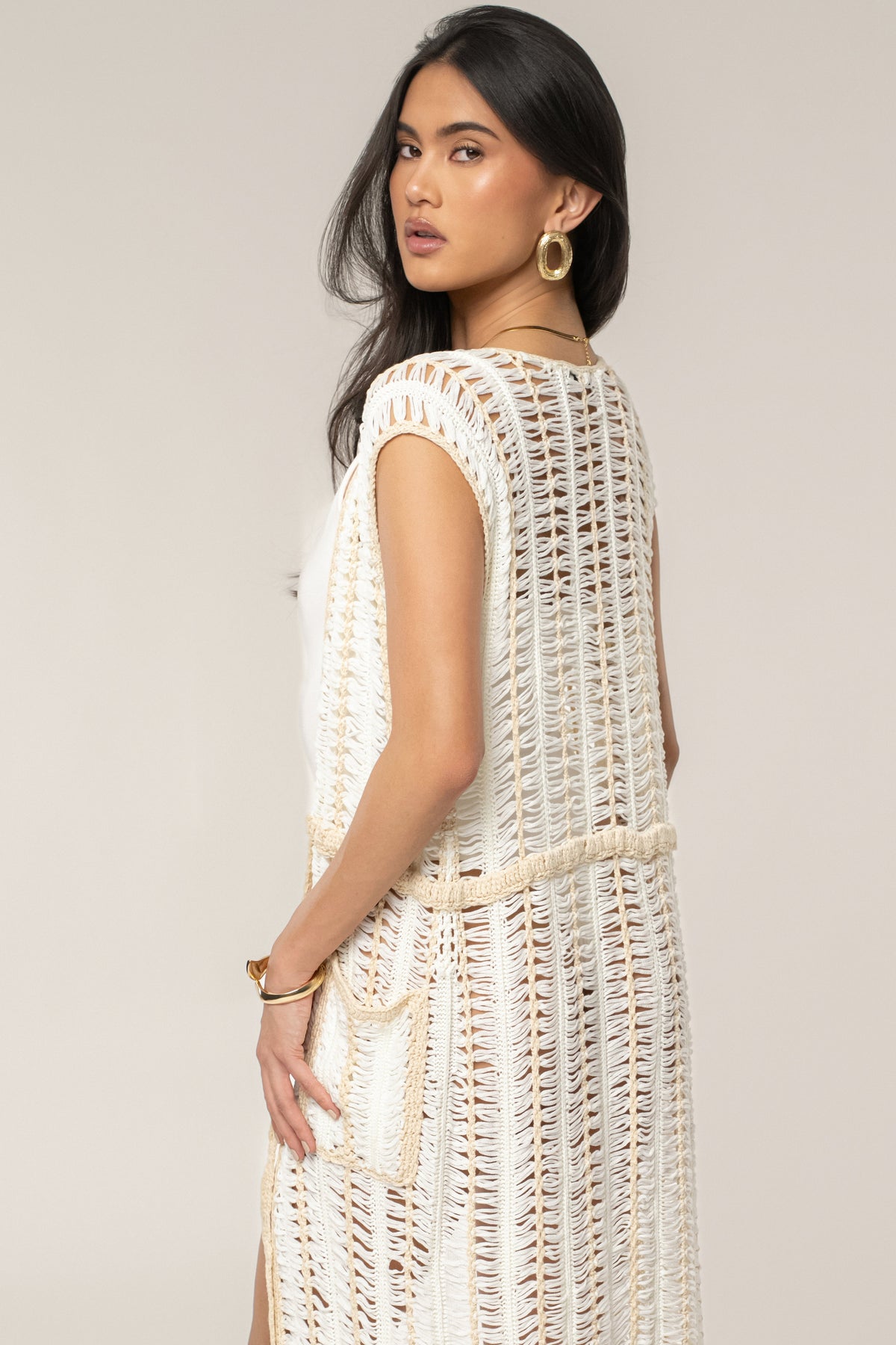 Ivory/Beige Marcelle Crochet Maxi Dress