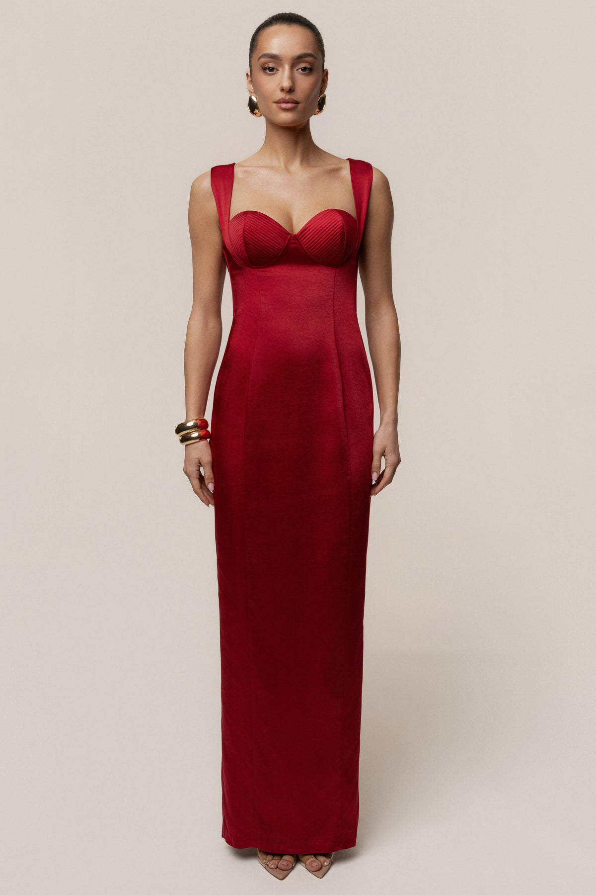 Red Amour Satin Maxi Dress