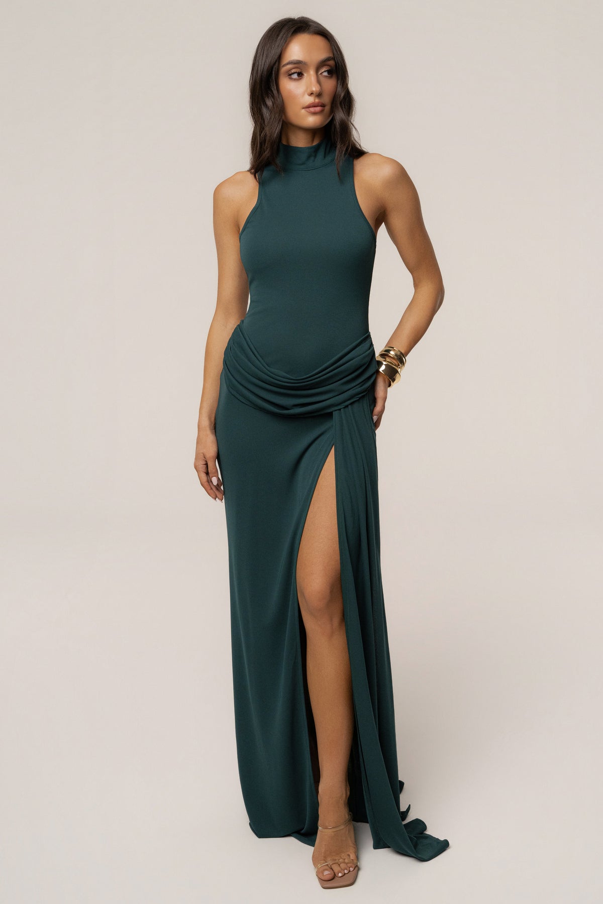 Green Dynasty Slit Maxi Dress