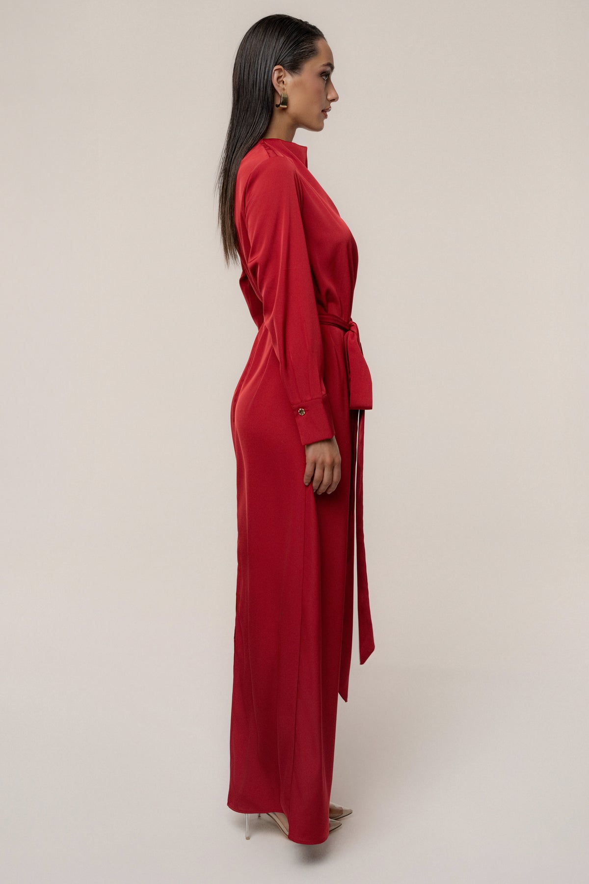 Red Victoria Satin Maxi Dress