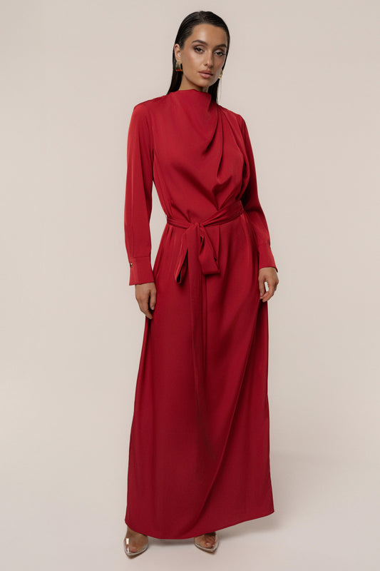 Red Victoria Satin Maxi Dress