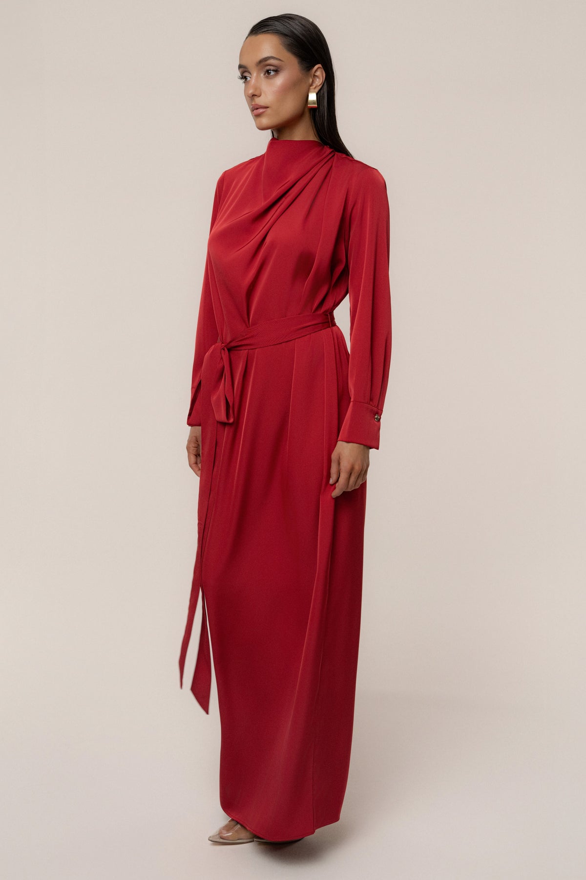 Red Victoria Satin Maxi Dress