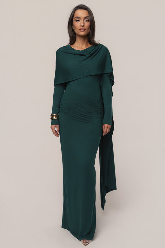 Emerald Glitz Asymmetric Maxi Dress