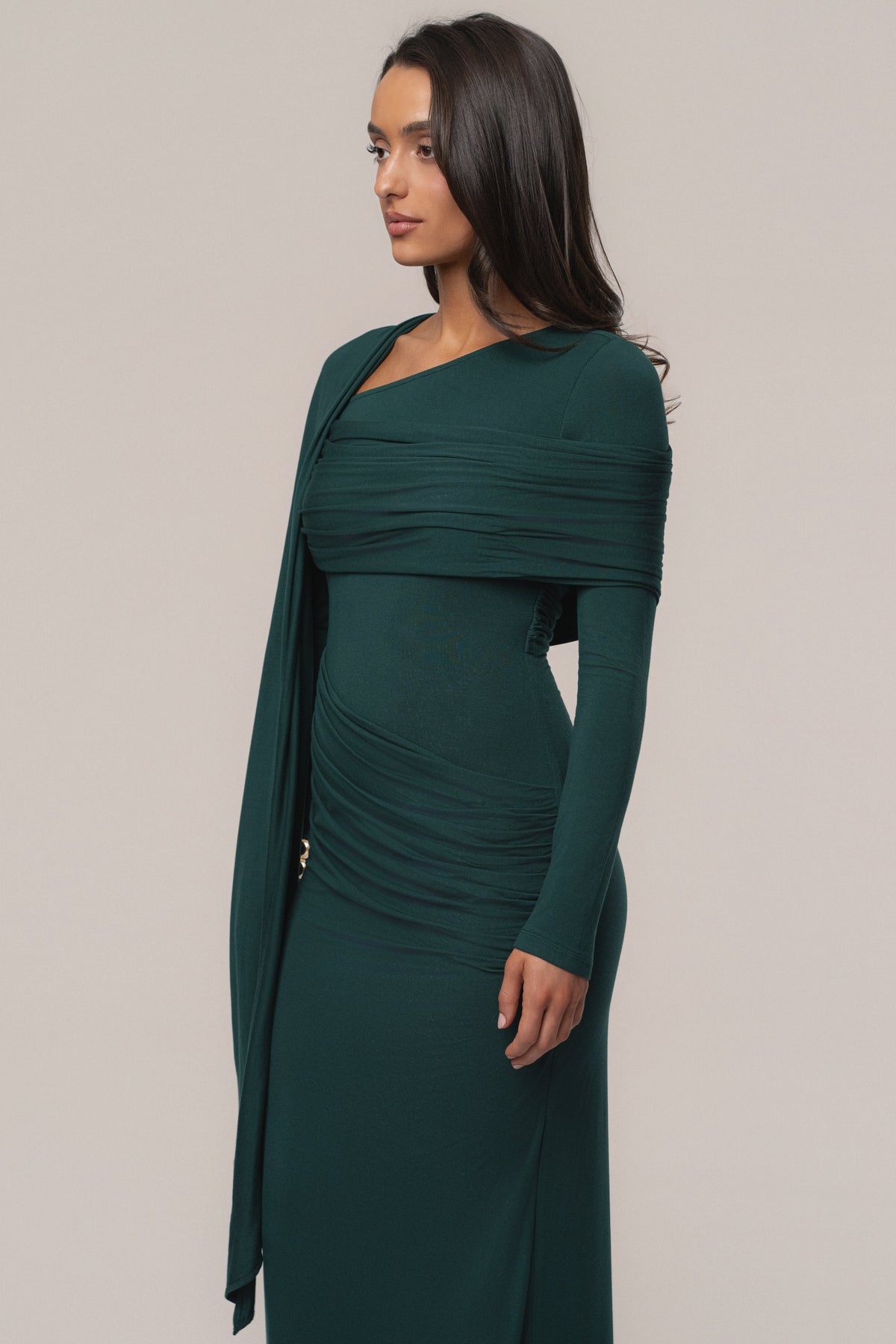 Emerald Glitz Asymmetric Maxi Dress
